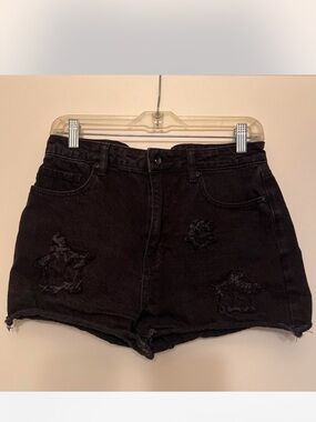 Hot Topic Black Distressed High-Waist Jean Shorts